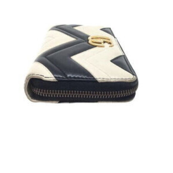 Gucci GG Marmont Zip Around Long Wallet Black White Leather - Picture 4 of 9
